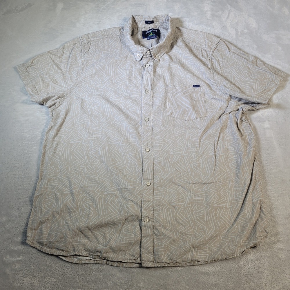 Chubbies Shirt Mens XXL Tan Geometric Print Button Down Short Sleeve Friday‎